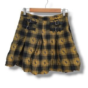 Harry Potter Hufflepuff Yellow Black Plaid Pleated Mini Skirt Womens Medium MD